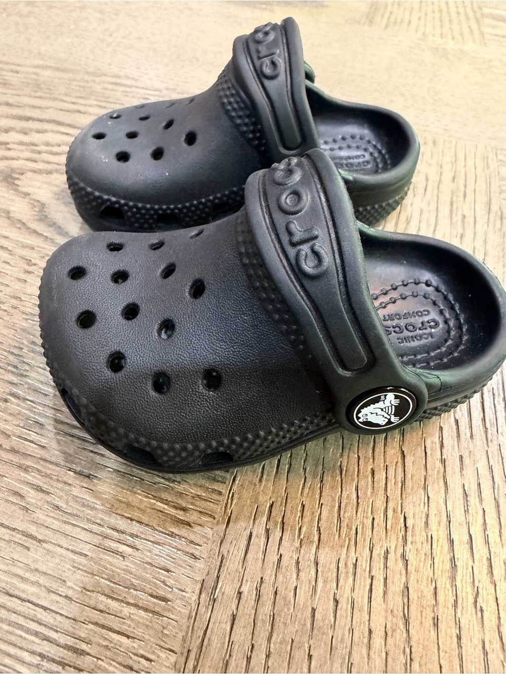 CROCS Kids Black Classic Clog with Heel Strap & Logo